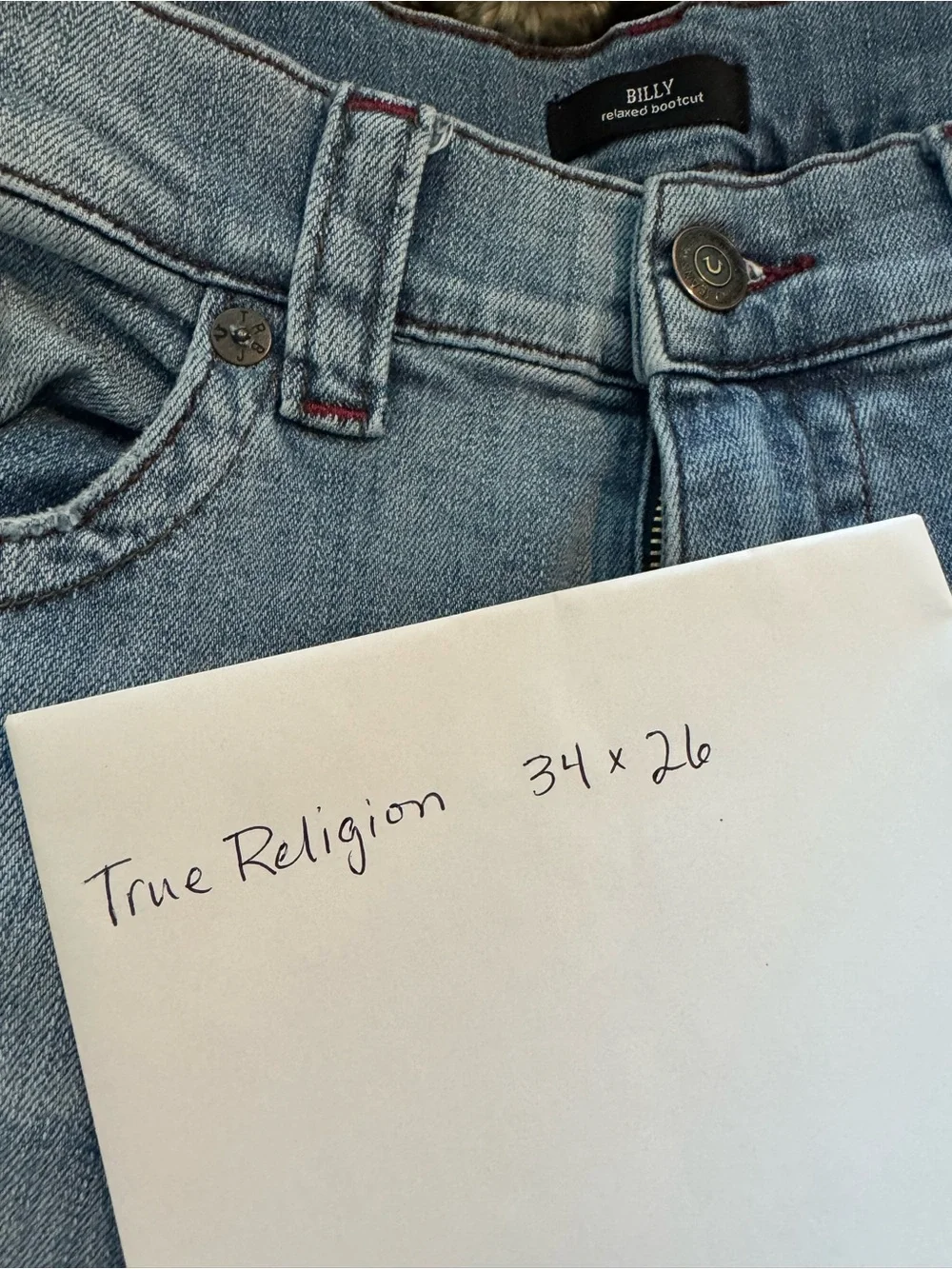 True Religion Men’s Light Wash Distressed Jeans 34x26